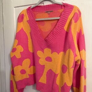 Pink and Orange Floral Sweater